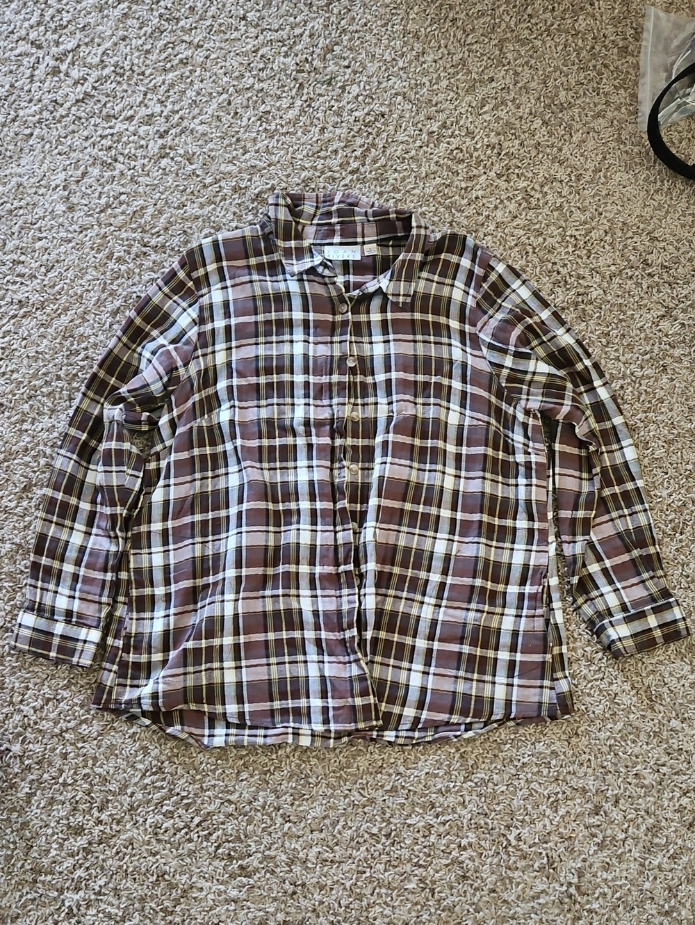 Joan Rivers Brown and Cream Plaid Button-Down Shirt